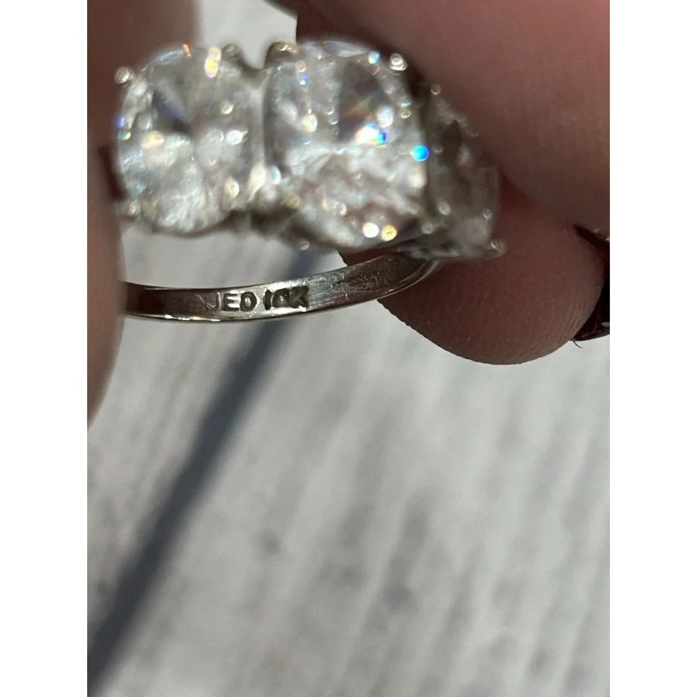 925 Sterling Silver JED 3 Stone Clear CZ Oval & Round Statement Ring Size‎ 7